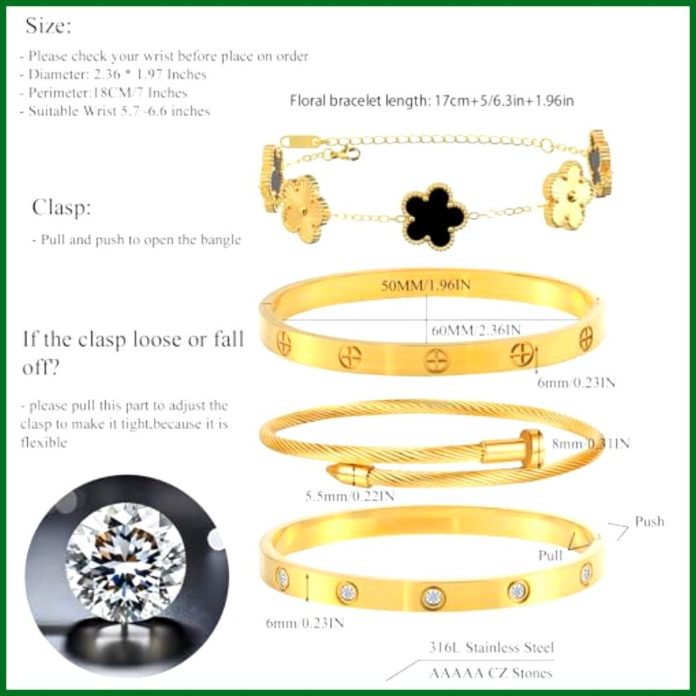 Stackable Bangle Bracelets Set Stainless Steel Go… - image 5